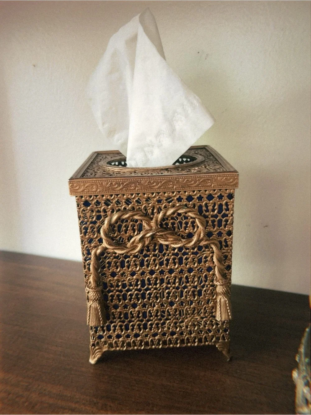 Ornate Gold Tissue Box Cover - Decorative Home Bath Accent